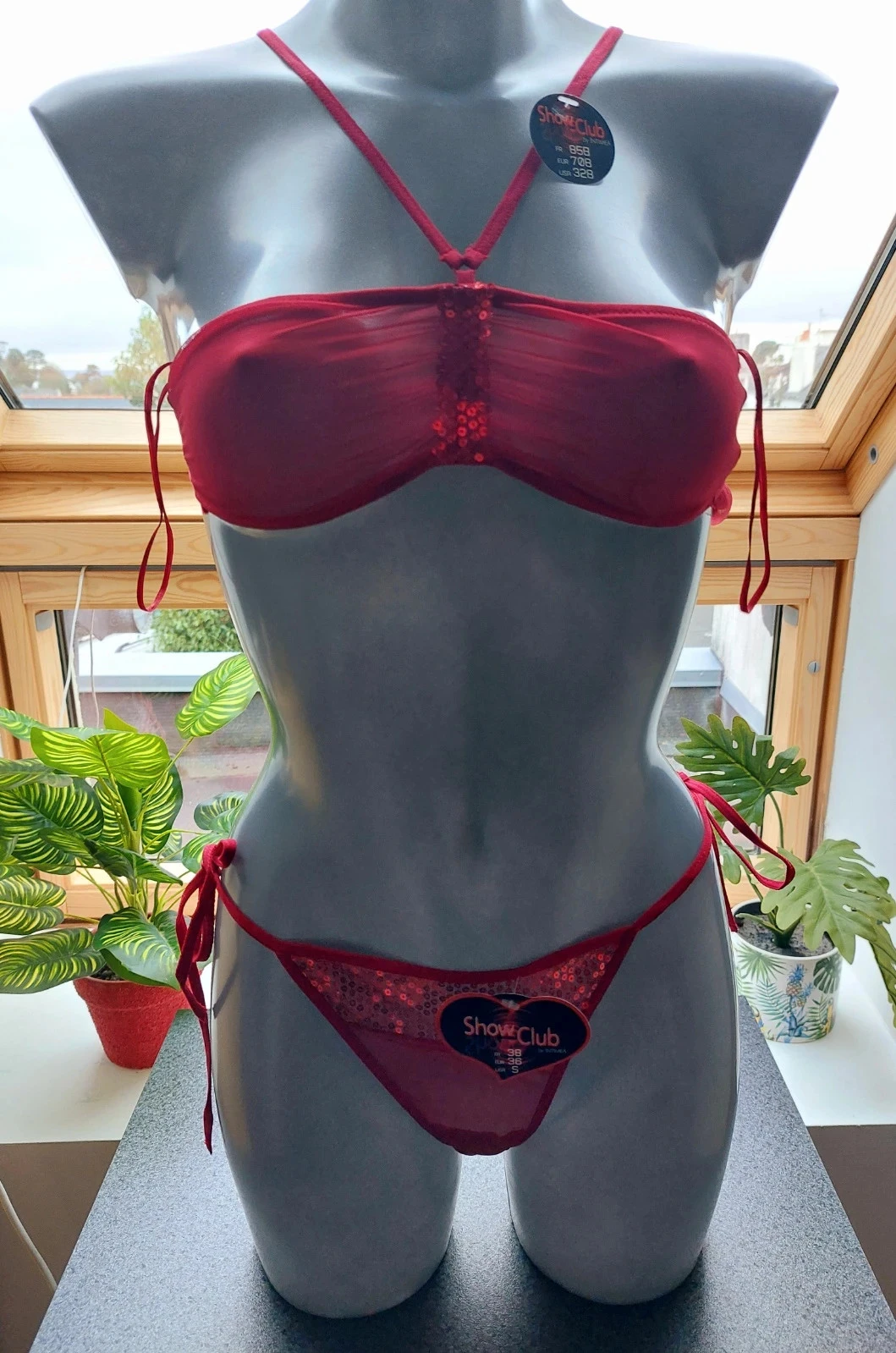 Conjunto de lencería roja Show Club de tul y lentejuelas / T38 85B – photo 2